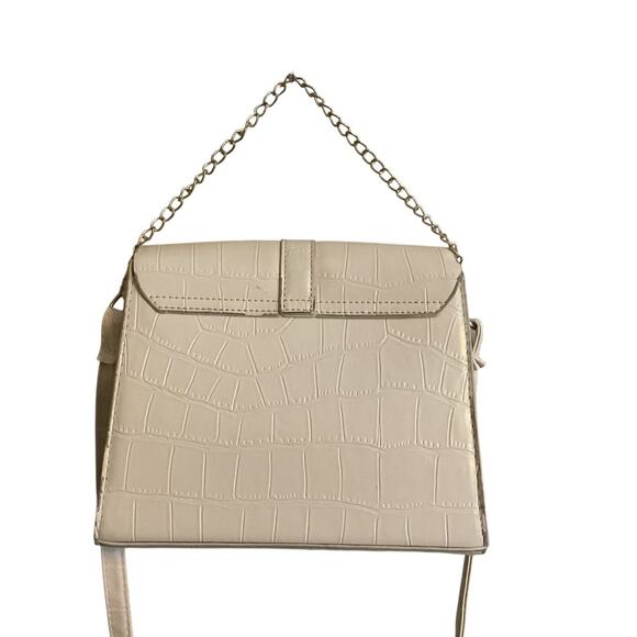 Cream Croc Print Leather Shoulder Bag Medium Gold Chain + Leather Strap - Picture 7 of 14